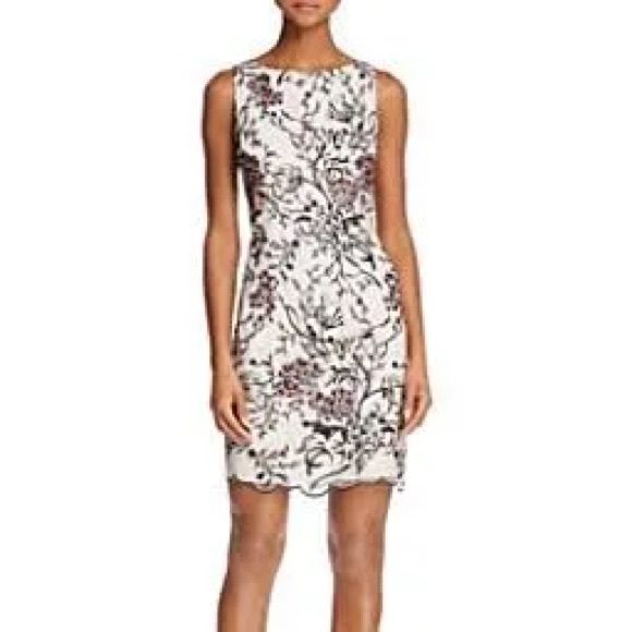 Like New Aidan Mattox Black and White Floral Mini Dress size 8 - Picture 3 of 8